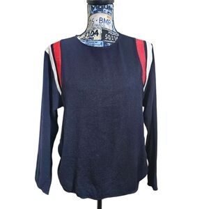 Maje Crew Neck Varsity Stripe Navy Blue Red White Sweater 3 Large
